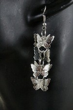 Fun Women Playful Earrings Set Hook Fashion Jewelry Silver Color Metal Butterfly
