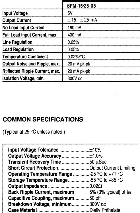 Fuente de alimentación serie Powermite Datel Intersil BPM-15/150-D5 15W 5VI +/-15VO 150mA Foto 4 de 4