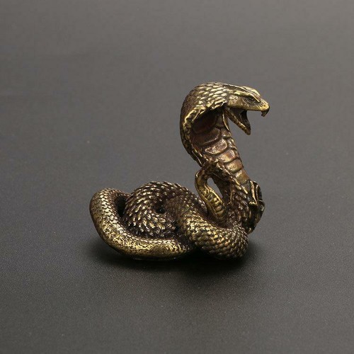 Antique Solid Copper Cobra Figurine Brass Statue Bronze Snake Sculpture Tea Pet