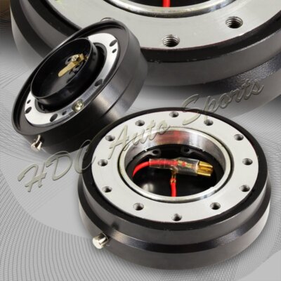 Universal 6 Hole JDM Steering Wheel Black 1'' Thin Quick Release Short Hub Kit