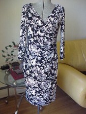 Ralph Lauren Surplice V-Neck Ruched Faux Wrap Dress White & Black Floral Size 2