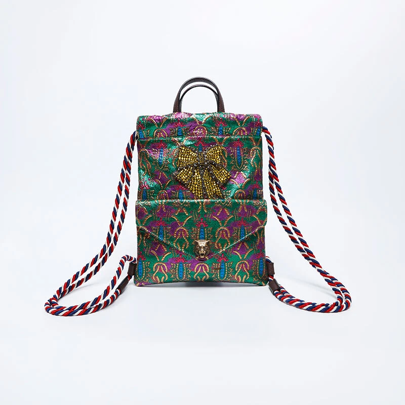 Sac à dos Gucci Lion Sylvie fleur brocart sac à dos sac à dos vert