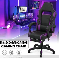 Purple[LUMBAR SUPPORT+FOOTREST]Reclinable Gaming Racing Chair Office Swivel Seat