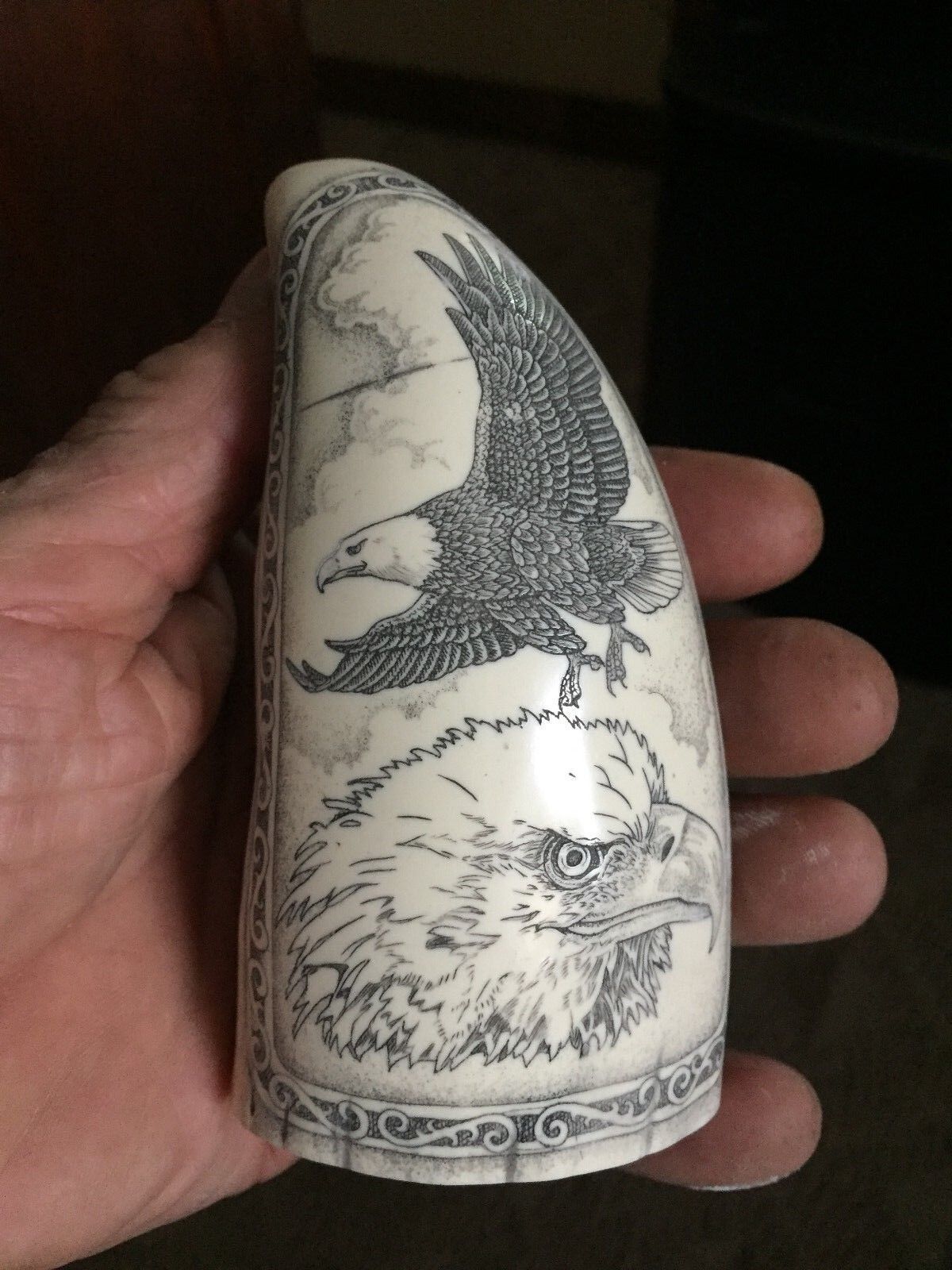 Scrimshaw  Whale Tooth RESIN REPRODUCTION "SOARING EAGLE" A BEAUTIFUL piece 