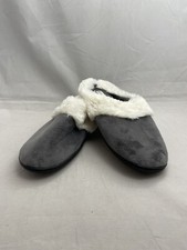 Laura Ashley Soft Faux Fur Trimmed Grey Slippers With Tread Medium 6.5 to 7.5