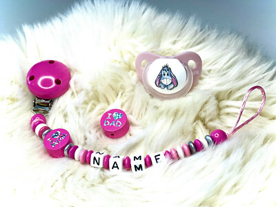 Schnullerkette mit Namen, ''I love Mom and Dad'', Geschenk fürs Baby zur Geburt