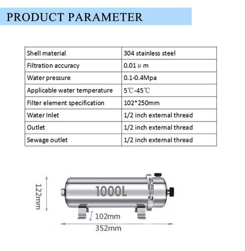 TECHTONGDA 304 SS PVDF Ultrafiltration Membrane Water Filter Purifier 1000L/h - Picture 11 of 12