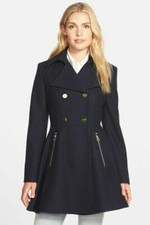 Double-breasted Skirted Peacoat By Laundry By Shelli Segal Petrol - Navy Size M