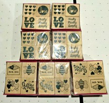 LOT OF 7 Red Pink Wooden Block Stamp Sets Valentine's Day LOVE HEARTS