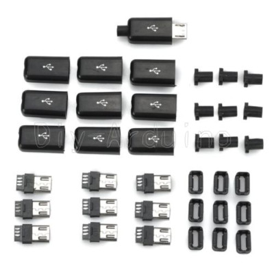 10PCS DIY Micro USB Type B Male Plug Connector Kit with Plastic Cover NEU