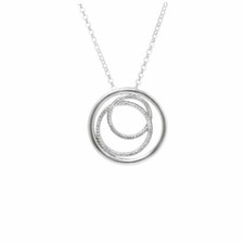 Interlocking Circles Pendant in Sterling Silver 2 Diamonds 1-3 Lines  Chain