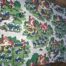 Vintage 1970's-1980's Lawtex Smurf Twin Flat Bed Sheet Smurfs