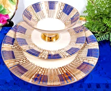 Bavaria Germany tea cup and saucer trio Blue & gold gilt teacup German 1950s