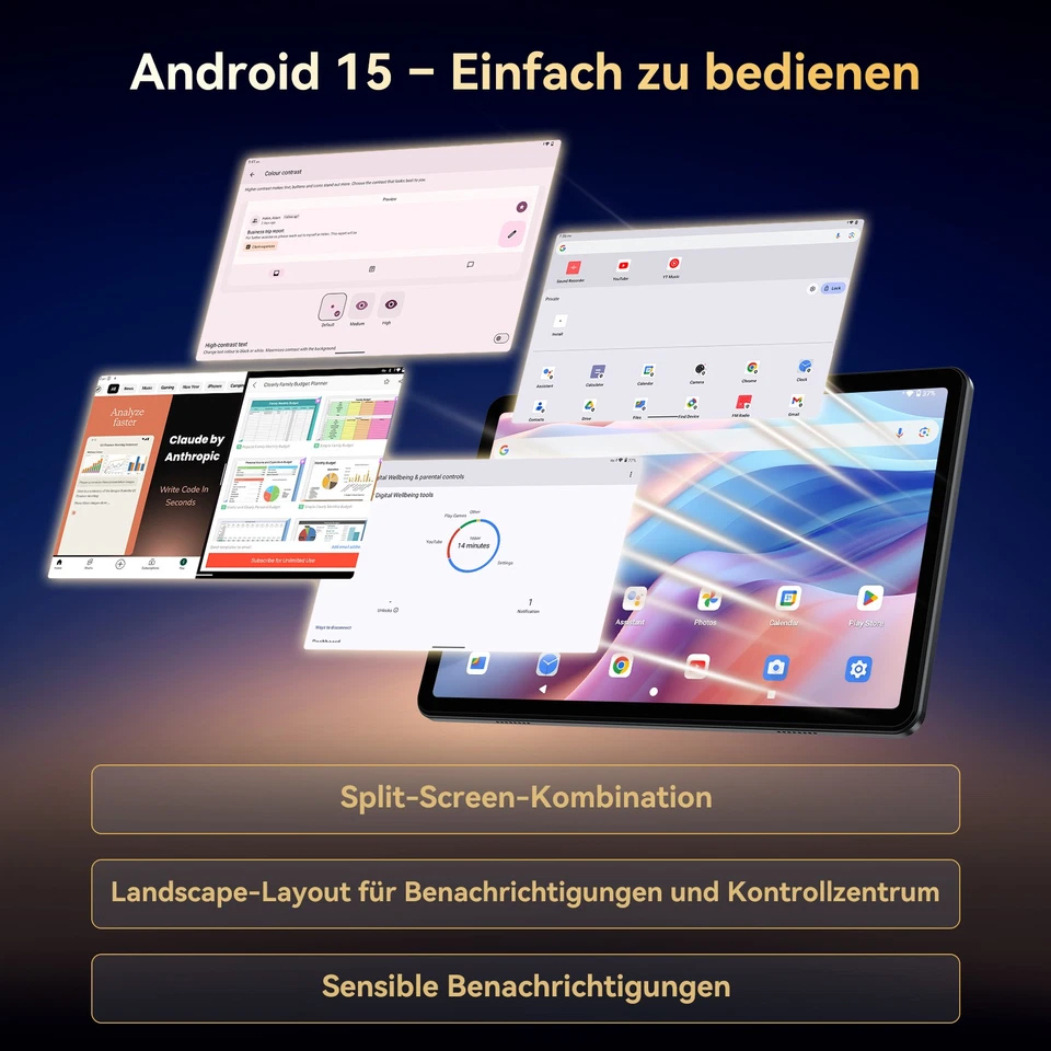 TABWEE T80 WiFi Tablet 10.1 Zoll Andriod 15 18GB+128GB/2TB 6000mAh Gemini AI GPS - Bild 2 von 4