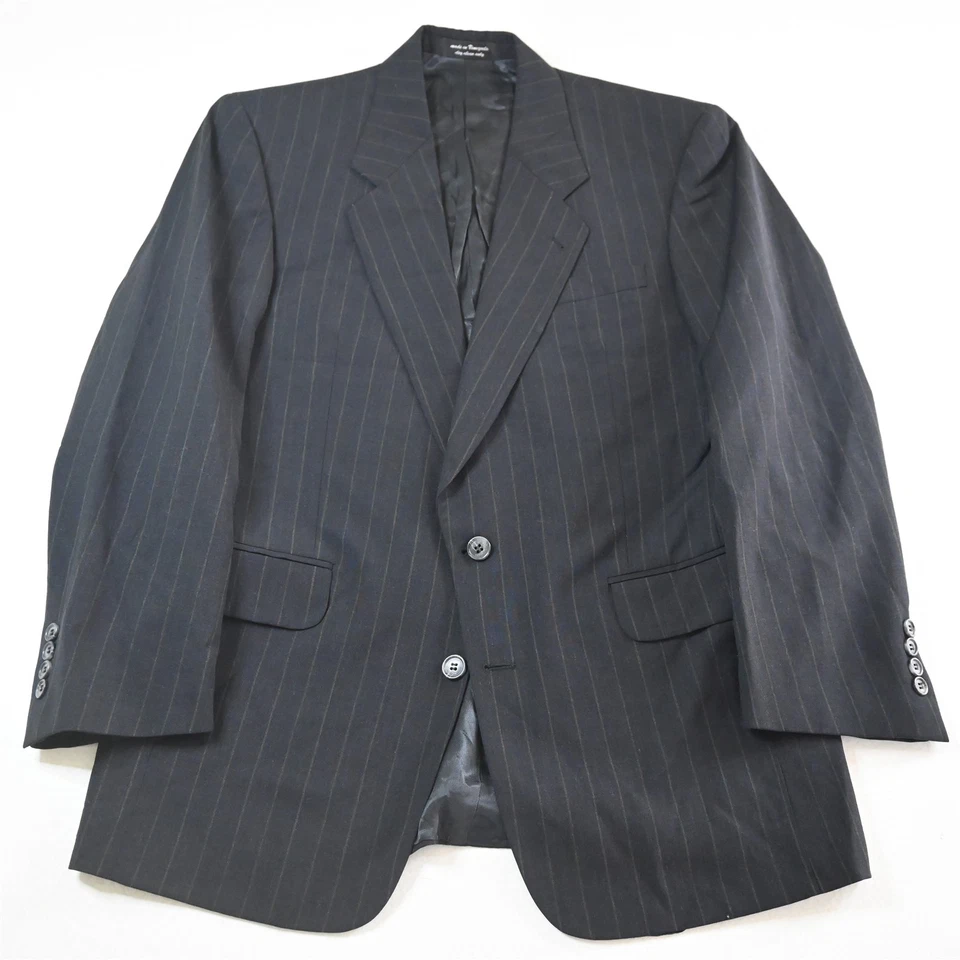 Ruffini Italy 40R 33x30 Black Wide Stripe Wool Mens Jacket Pants Suit - Image 2 of 4