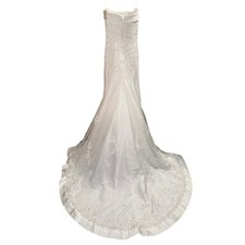 Strapless Lace Beaded Mesh White Wedding Dress w Train size 10 Gown Satin Train