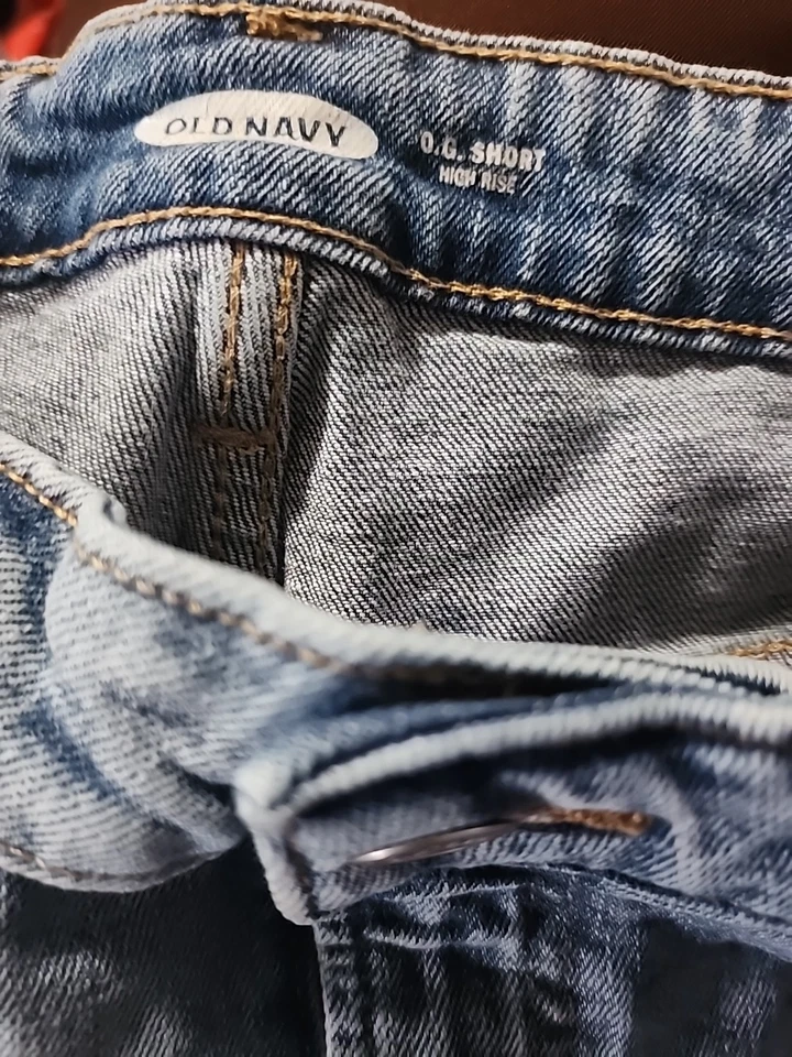 OLD NAVY O.G. PANTALONES CORTOS VAQUEROS DE TIRO ALTO CORTE EE. UU. Talla 12 Azul Leia Envejecido Foto 4 de 4