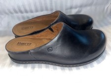 Born Elliot Womens Clogs Sz 10 M Black Leather Slip On Round Toe Wedge Heel