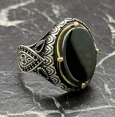 Statement Men's Black Onyx Ring Solid 925 Sterling Silver Ottoman