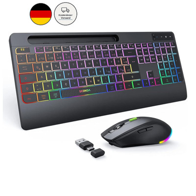 seenda kabelloses Tastatur Maus Set mit USB-C USB-A Anschluss, RGB-Beleuchtet