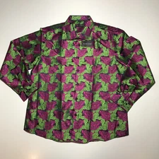Barry Wang Mens Silk Blend Jacquard Floral Pattern in Pink Green Dress Shirt XL