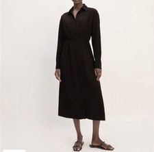 Everlane The Mini Jacquard Stripe Shirt Dress Long Sleeve Black S Midi Length