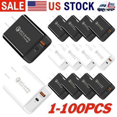 US Wall Fast Charger Adapter QC3.0 USB Type-C PD 20W Plug Quick Charge White Lot
