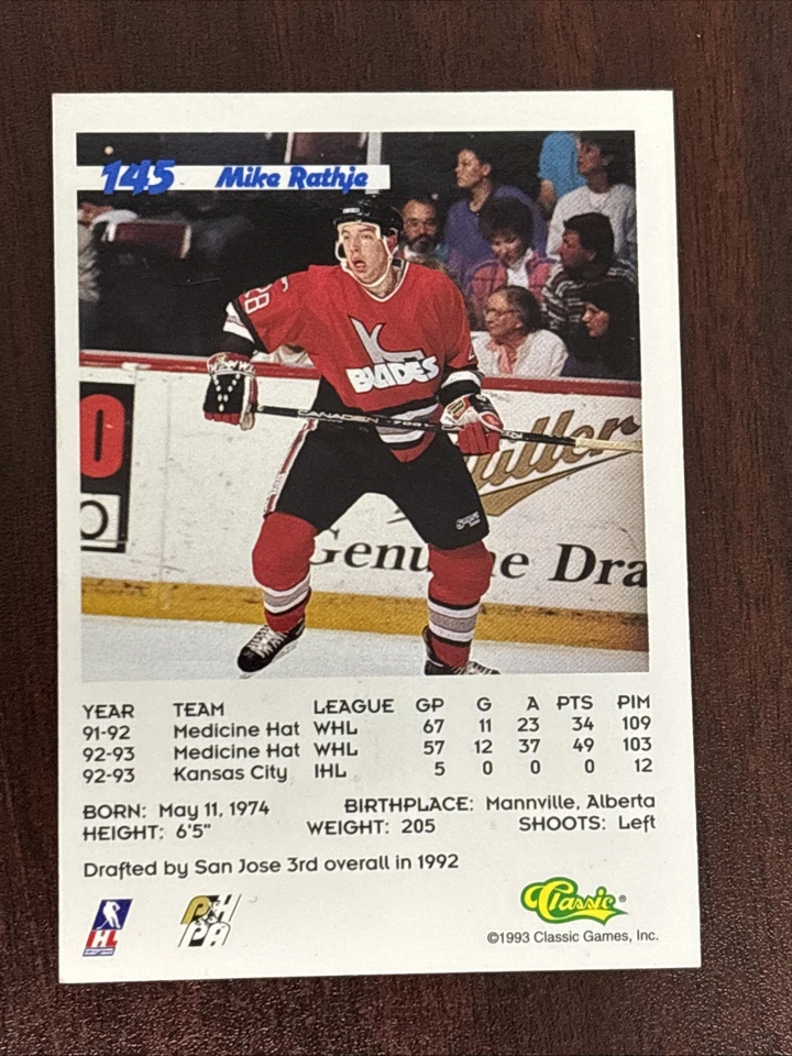 1993-94 Classic #145 Mike Rathje AUTO San Jose Sharks AUTOGRAPH Signed - Image 2 of 2