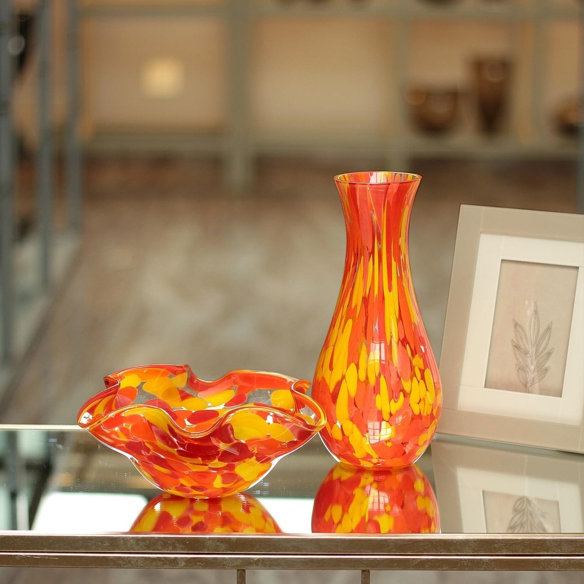 Ca D Oro Glass Vase Orange/Yellow Confetti Effect Hand Blown