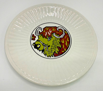 1970 Beefeater English Ironstone GROOVY Psychedelic Bull 7'' Plate Vintage BBQ F