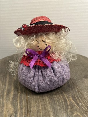 Handmade Red Hat Lady Doll- 3 1/2  