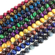 4/6/8/10/12/14mm Genuine Multicolor Tiger's Eye Round Gemstone Loose Beads 15"