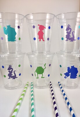 MONSTERS INC Birthday Party CUPS Set of 12 Lids/Straws
