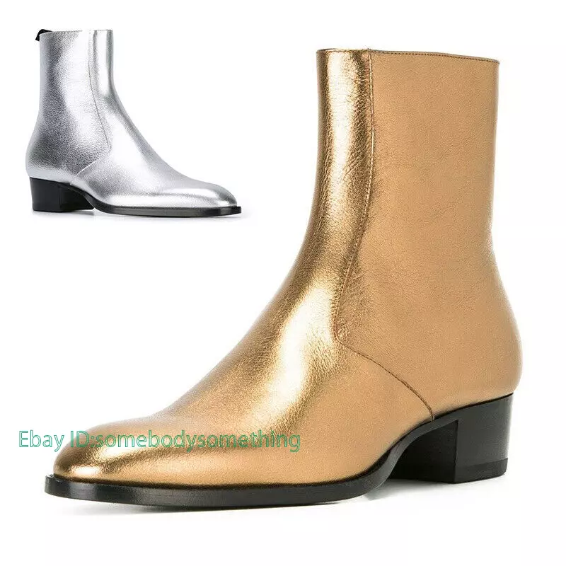 Sund mad glemsom Ælte Mens 100% Real Leather Ankle Knight Gold Pointy Toe Zipper Chelsea Boots  Shoes | eBay