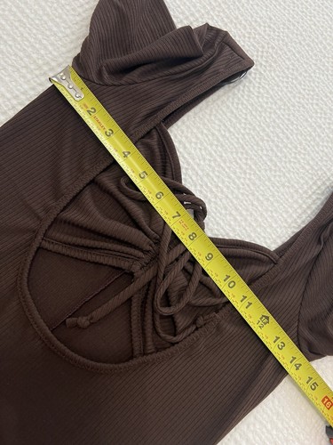 Abito midi PAPERMOON donna bodycon casual cocktail manica lunga marrone taglia M - Foto 7 di 9