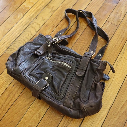 Junior Drake Breanna Bag Brown Distressed Lamb Leather Hobo Shoulder Handbag