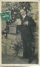 MOUSTACHED SOUVENIR POSTCARD WITH MAIL NEAR MAILBOX - 41194