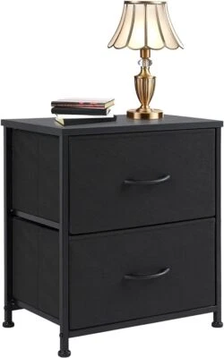 JHK Nightstand End Table Side Table with 2 Fabric Drawers Bedside Table for Bedroom