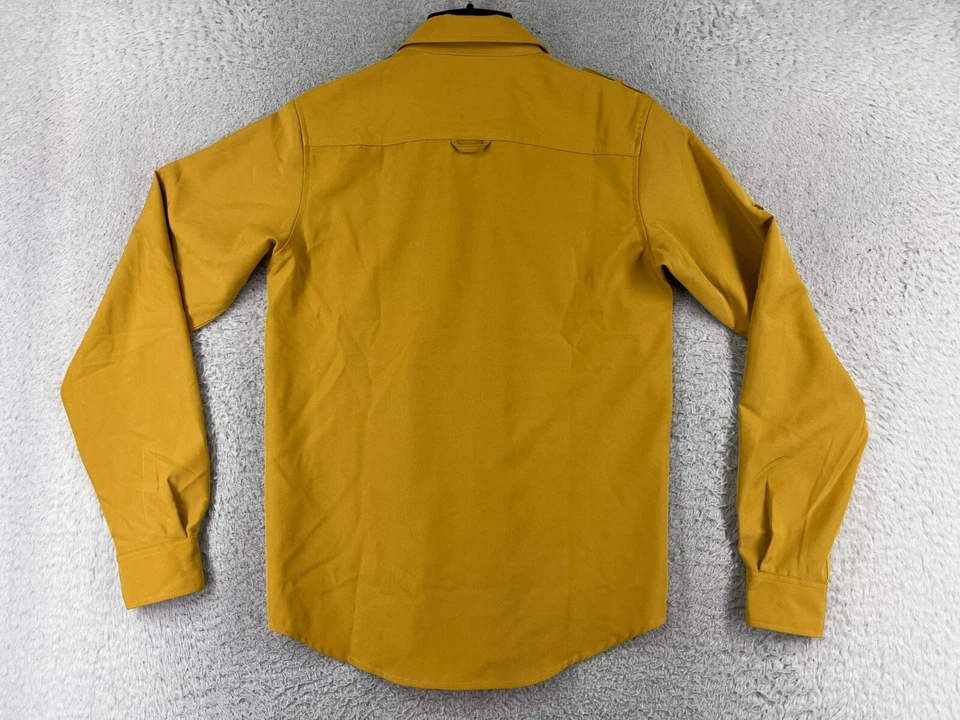 Airwalk Shirt Adult Small Yellow Army Style Patches Button Up Long Sleeve Poly - Image 2 of 4