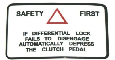 AUFKLEBER - SAFETY FIRST - DIFF-SPERRE. KOMPATIBEL MIT: MASSEY FERGUSON: 100 SERIE