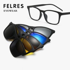 5 in 1 Magnetic Clip-on Polarized Sunglasses Men Women TR90 Glasses Frame New