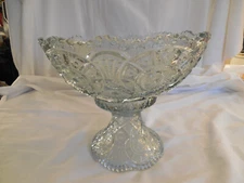 VINTAGE IMPERIAL BROKEN ARCHES 1914 PRESSED GLASS PUNCH BOWL WITH PEDESTAL BASE
