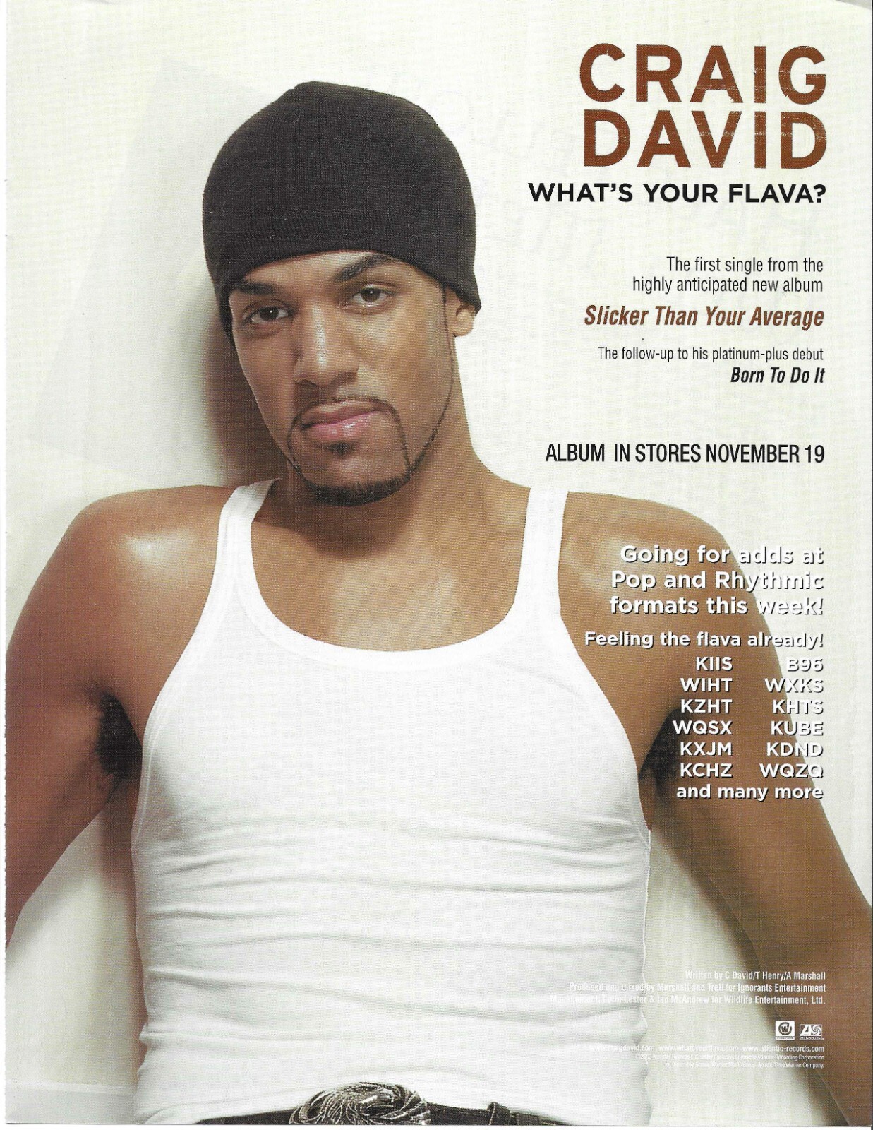 CRAIG DAVID Vintage What’s 2002 PROMO TRADE AD Poster for Slicker 8.5x11 MINT