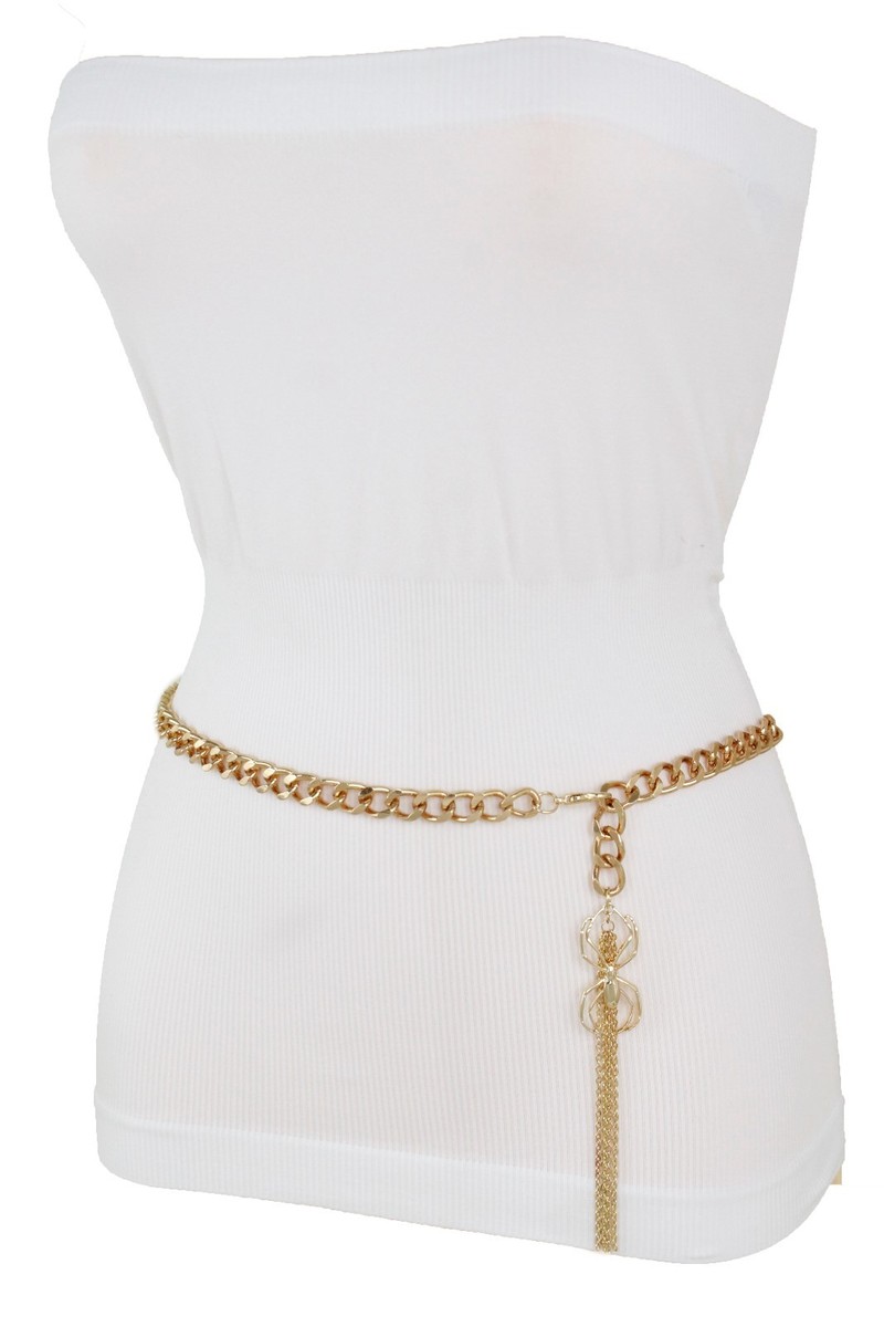 Women Hip High Waist Gold Metal Chain Belt Spider Tassel