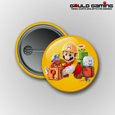 Super Mario Maker Pin Buttons Badge 1.25in Retro Old School Gamer Switch New