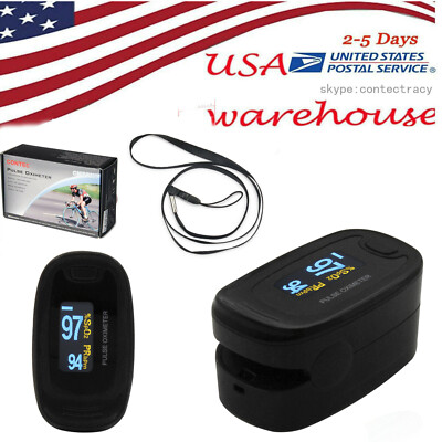 USA Blood Oxygen Sensor,Pulse Oximeter with Carrying Softbag,Neck rope,FDA,CE