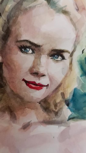 Original watercolor painting. Beautiful girl portrait. Minimalist illustration - Video 1 of 1