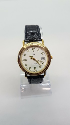 JM Elegant Date Gold-Tone watch for Men and Women | Suit Dress Cocktail Watch - Picture 3 of 12