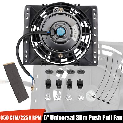 6''Slim Push Pull Electric Cooling Fan 650CFM Radiator Mount Kit Universal Black