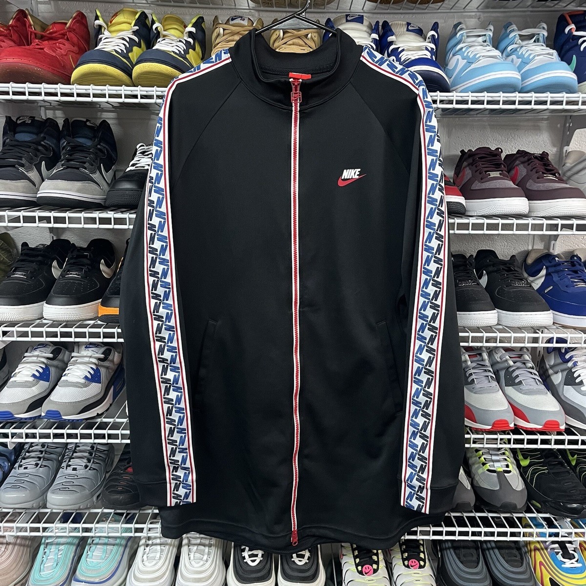 Vtg 2000s NIKE Mens Sportswear Taped Poly Track Zip-Up